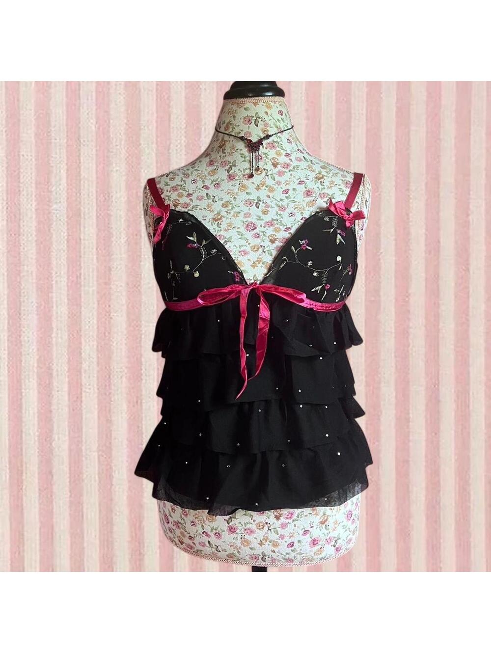 Y2K Victoria secret ruffled sparkly bow top